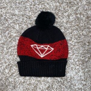Diamond Supply Co. Red and Black Kids Pom-Pom Beanie